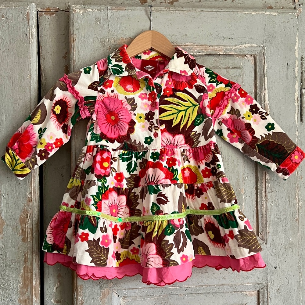 Oilily holiday floral long sleeve dress eu size 98 (size 3y)